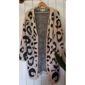 Fuzzy ultra soft midi leopard print cardigan